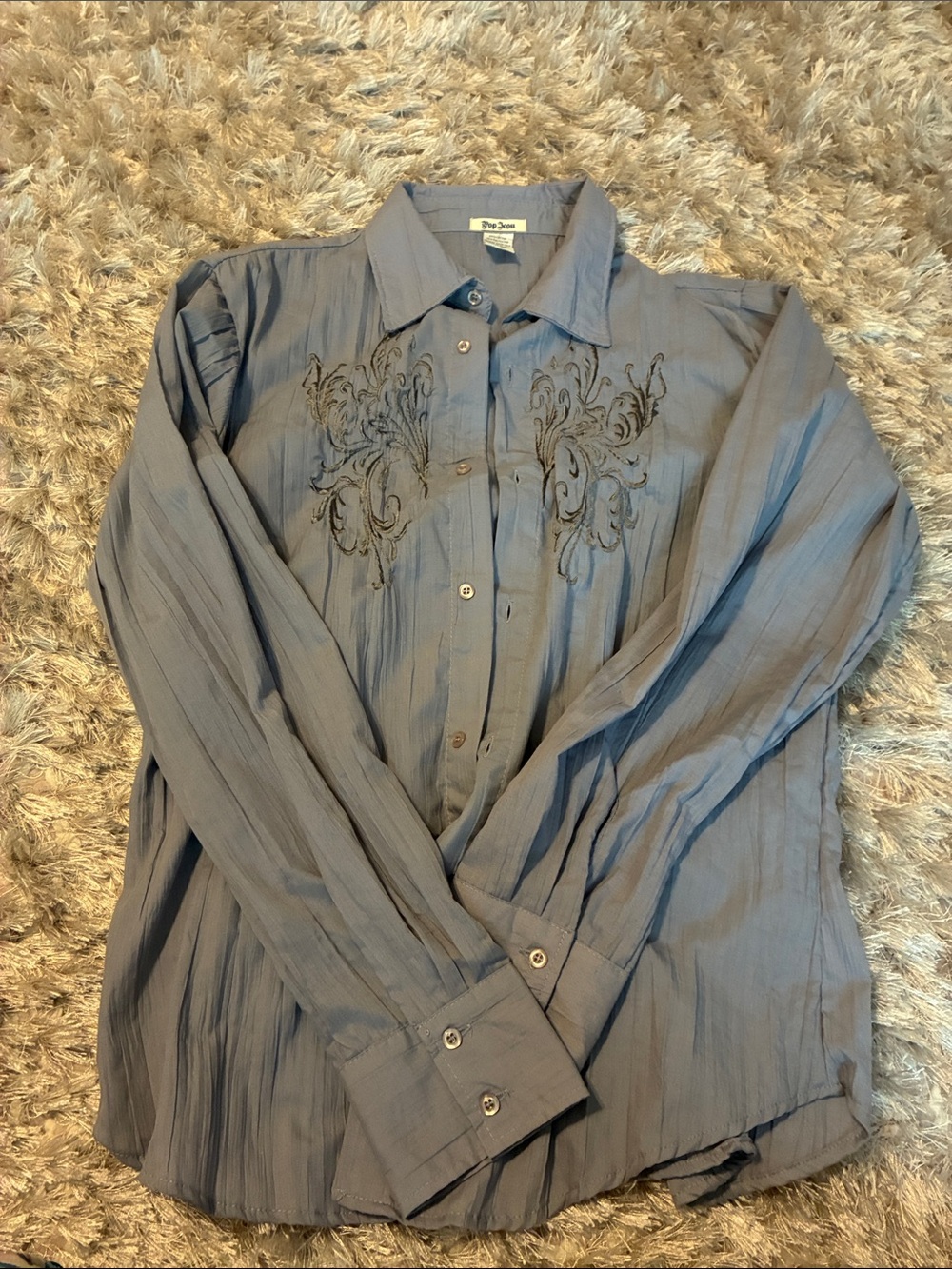 POP ICON CLOTHING Light Blue Embroidered Button-Down Shirt